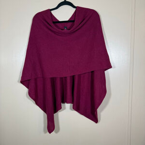 Claudia Nichole Cashmere Asymmetric Topper Poncho Wrap OS Cranberry